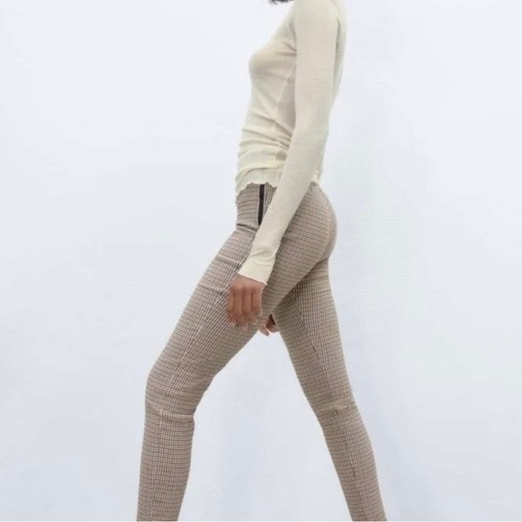 Zara Pants - Zara High Rise Plaid Tan Brown Skinny Legging Pants